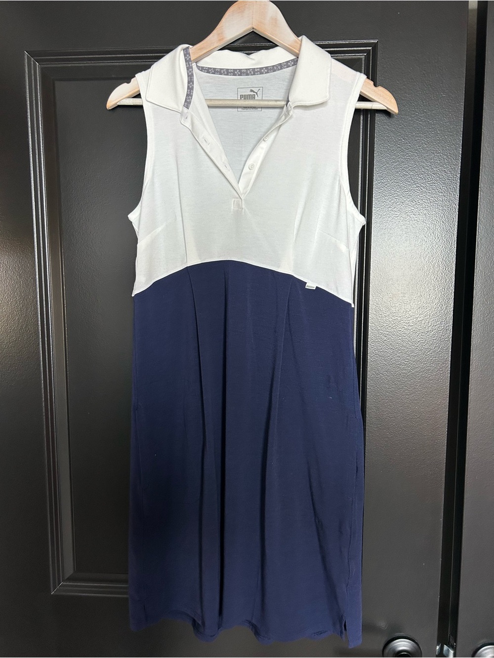 Puma Two-Tone Sleeveless Polo/Golf Midi Dress — White & Navy